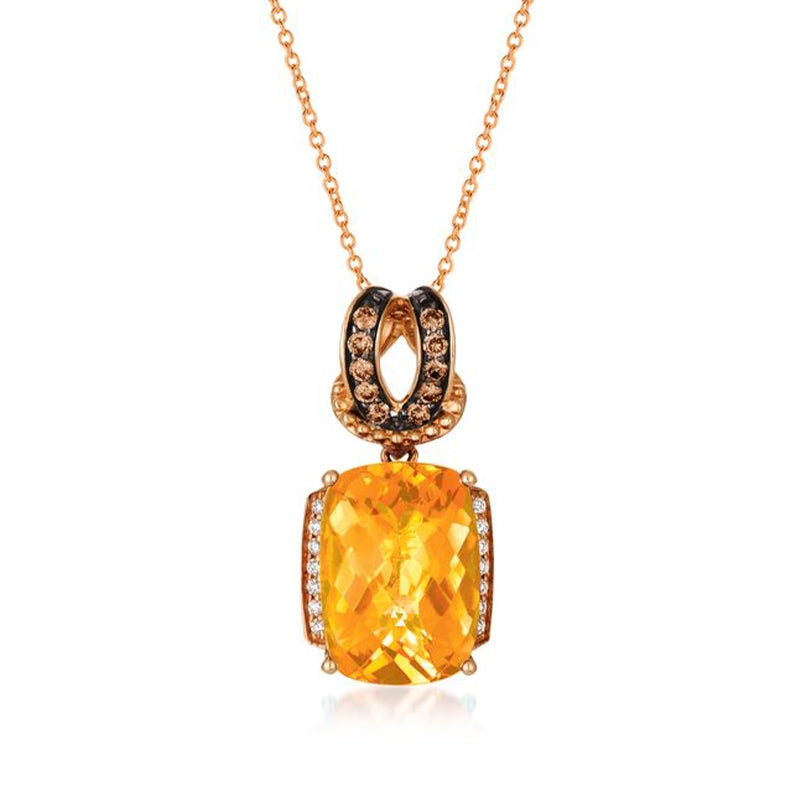 Le Vian Chocolatier Cushion Cinnamon Citrine & 1/4 ct. tw. Chocolate & Vanilla Diamond Milgrain Pendant in 14K Strawberry