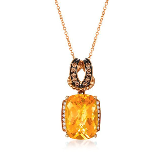 Le Vian Chocolatier Cushion Cinnamon Citrine & 1/4 ct. tw. Chocolate & Vanilla Diamond Milgrain Pendant in 14K Strawberry