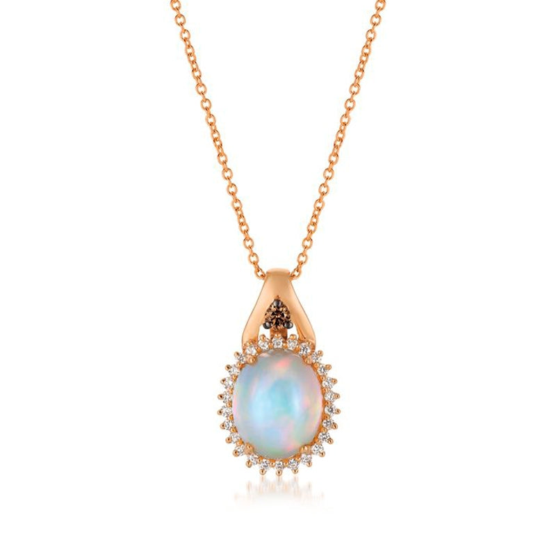 Le Vian Chocolatier Oval Neopolitan Opal & 1/4 ct. tw. Vanilla & Chocolate Diamond Halo Pendant in 14K Strawberry Gold