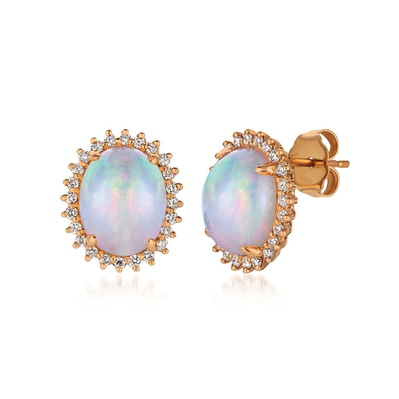 Le Vian Oval Neopolitan Opal & 1/3 ct. tw. Vanilla Diamond Halo Earrings in 14K Strawberry Gold