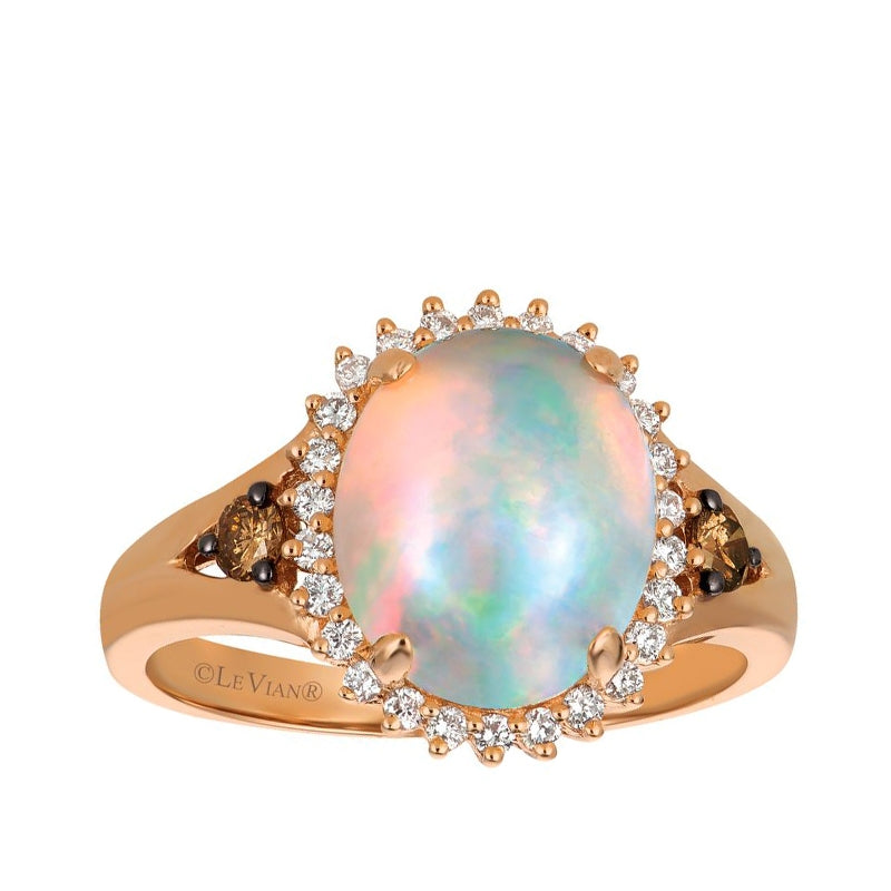 Le Vian Chocolatier Oval Neopolitan Opal & 1/3 ct. tw. Chocolate & Vanilla Diamond Halo Ring in 14K Strawberry Gold