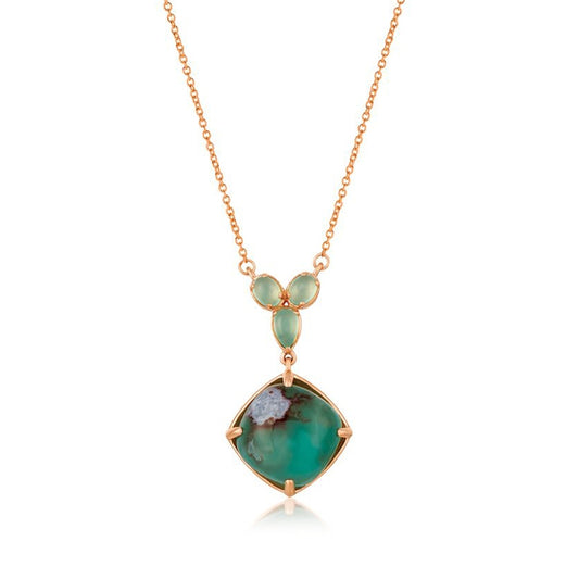 Le Vian Cushion Peacock Aquaprase Drop Necklace in 14K Strawberry Gold