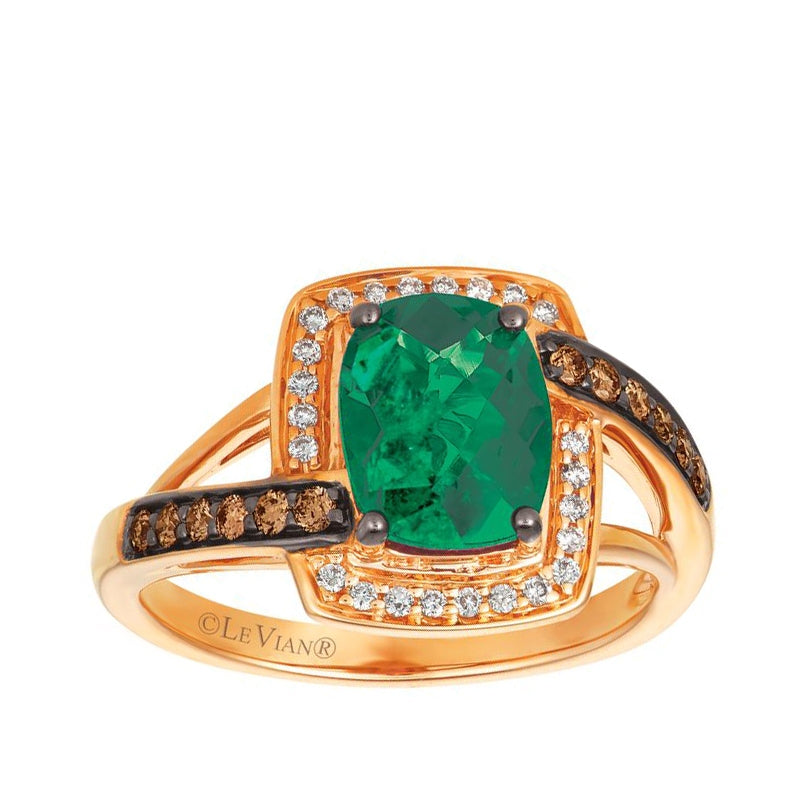 Le Vian Chocolatier Cushion Costa Smeralda Emerald & 1/3 ct. tw. Vanilla & Chocolate Diamond Halo Ring in 14K Strawberry Gold