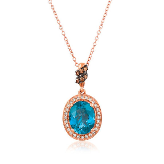 Le Vian Chocolatier Oval Deep Sea Blue Topaz & 1/7 ct. tw. Vanilla & Chocolate Diamond Halo Pendant in 14K Strawberry Gold