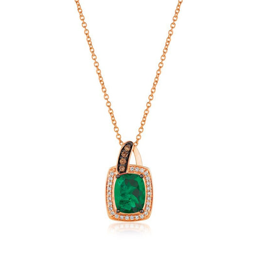 Le Vian Chocolatier Cushion Costa Smeralda Emerald & 1/5 ct. tw. Vanilla & Chocolate Diamond Halo Pendant in 14K Strawberry