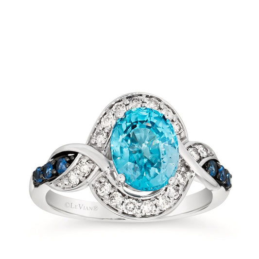 Le Vian Oval Blueberry Zircon, Sapphire, & 1/4 ct. tw. Nude Diamond Halo Twist Ring in 14K Vanilla Gold