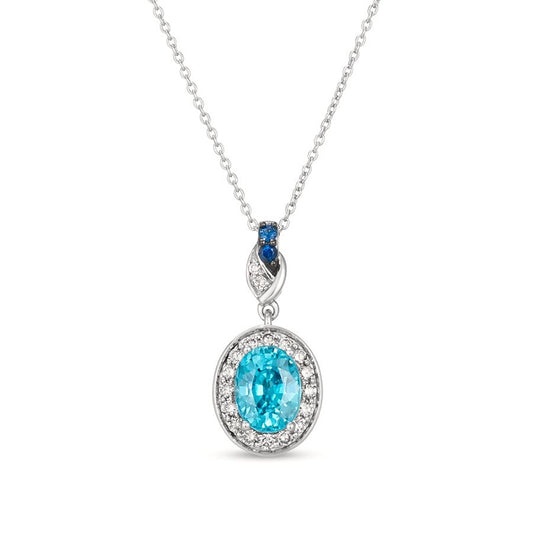 Le Vian Oval Blueberry Zircon, Sapphire, & 1/4 ct. tw. Nude Diamond Halo Drop Pendant in 14K Vanilla Gold