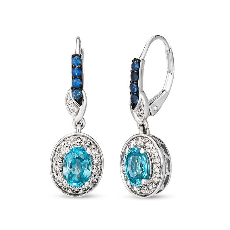 Le Vian Oval Blueberry Zircon, Sapphire, & 1/2 ct. tw. Nude Diamond Halo Drop Earrings in 14K Vanilla Gold