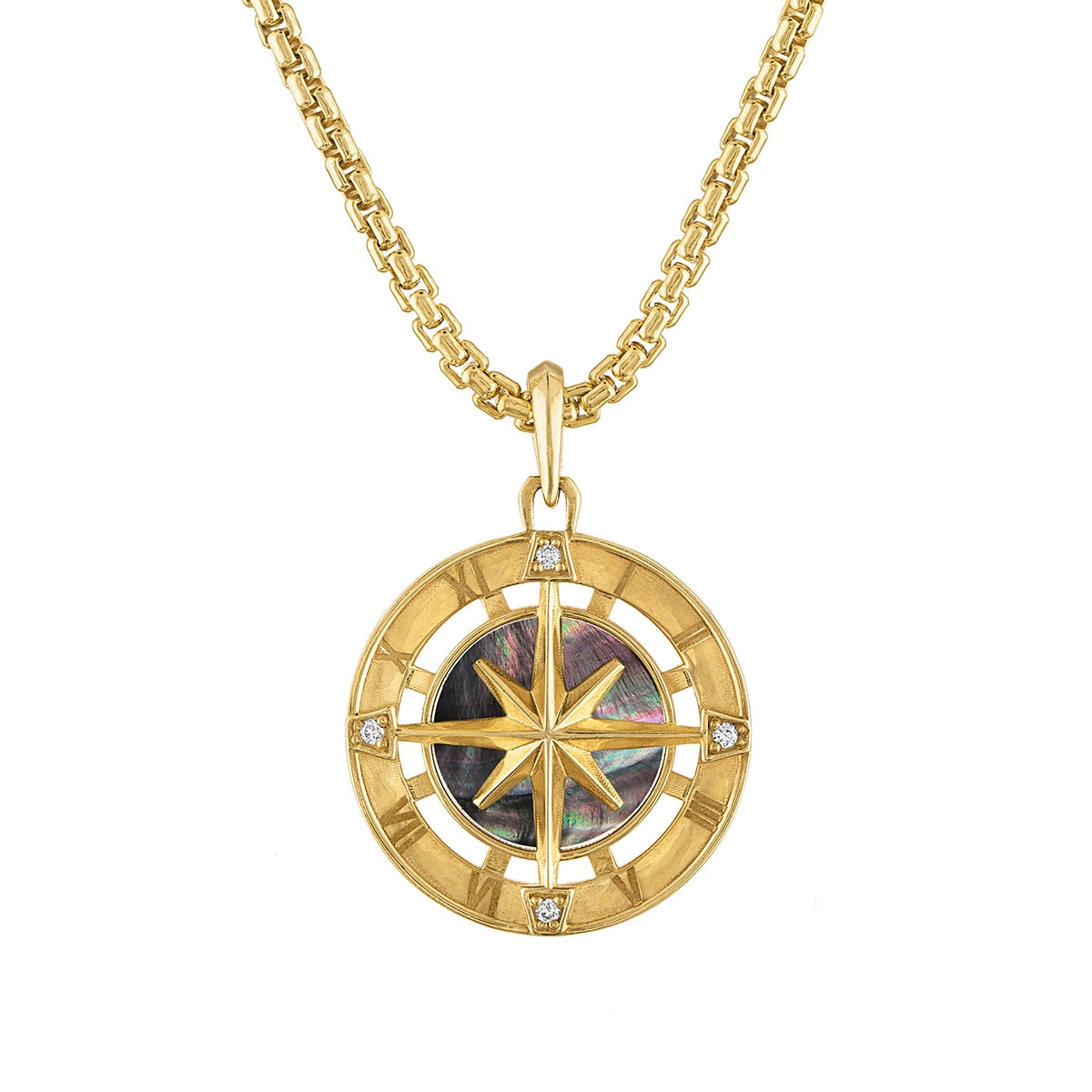 Bulova Men's Mother of Pearl Inlay & Diamond Marine Star Pendant in 14K Yellow Gold Plated Sterling Silver