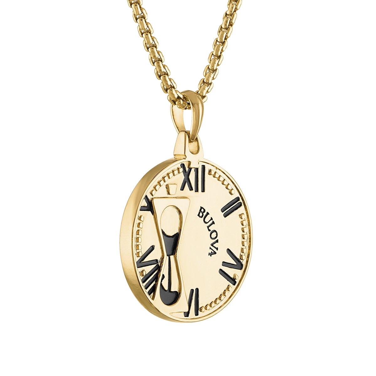 Bulova Men's 1/4 ct. tw. Treated Black Diamond Chronos Pendant in 14K Yellow Gold Plated Sterling Silver front view