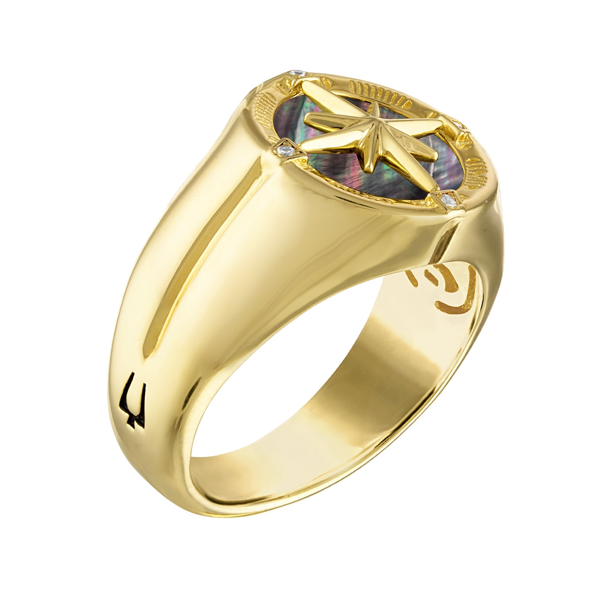 Bulova Men's Mother of Pearl Inlay & Diamond Marine Star Ring in 14K Yellow Gold Plated Sterling Silver front view