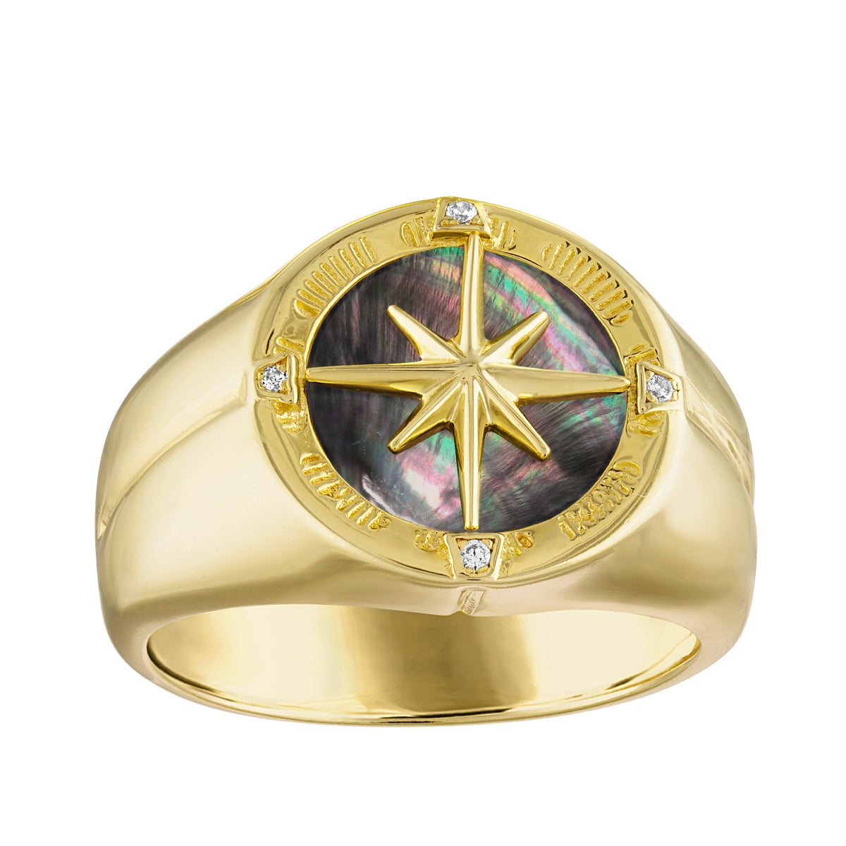 Bulova Men's Mother of Pearl Inlay & Diamond Marine Star Ring in 14K Yellow Gold Plated Sterling Silver