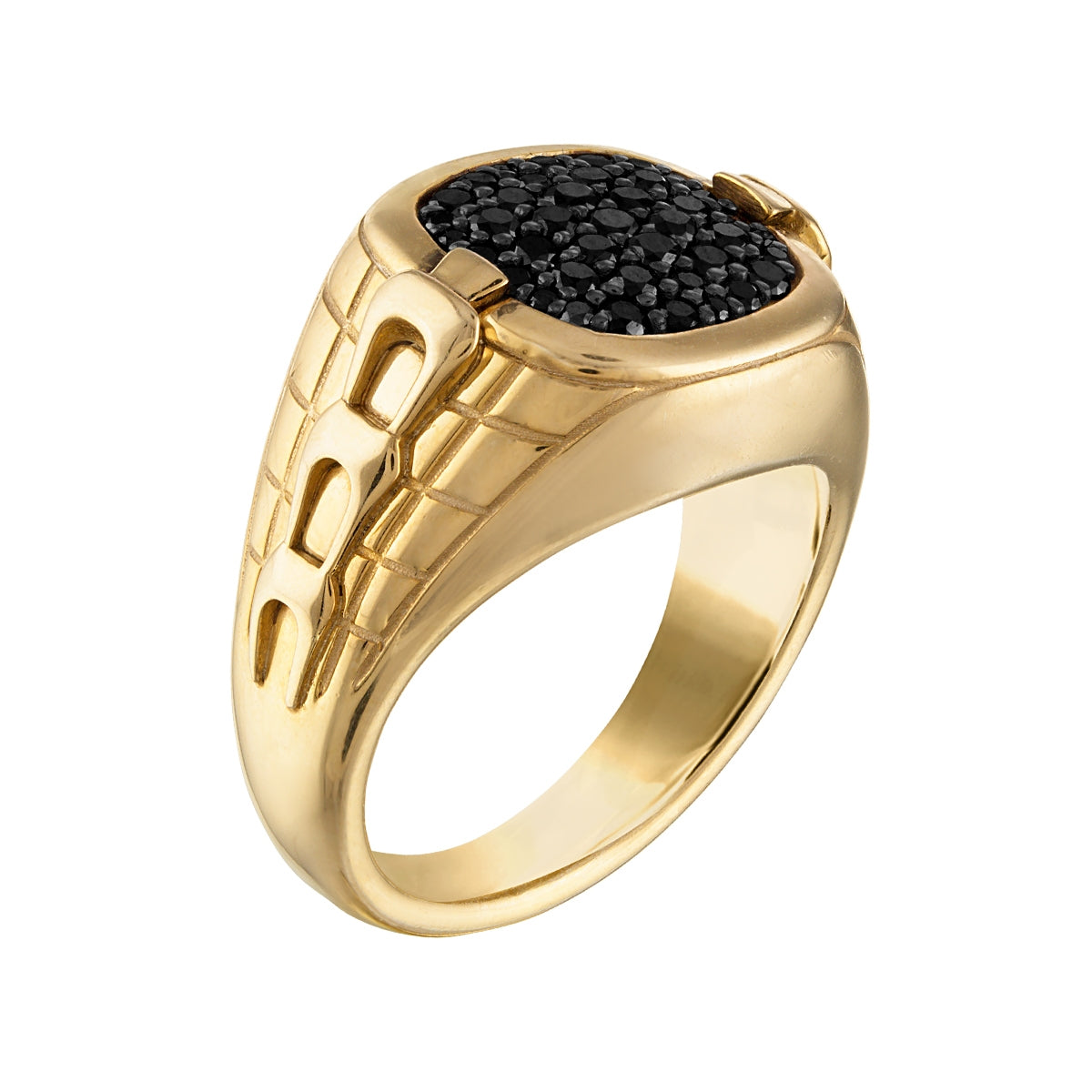 Bulova Men's 1/2 ct. tw. Treated Black Diamond Cluster Ring in 14K Yellow Gold Plated Sterling Silver front view