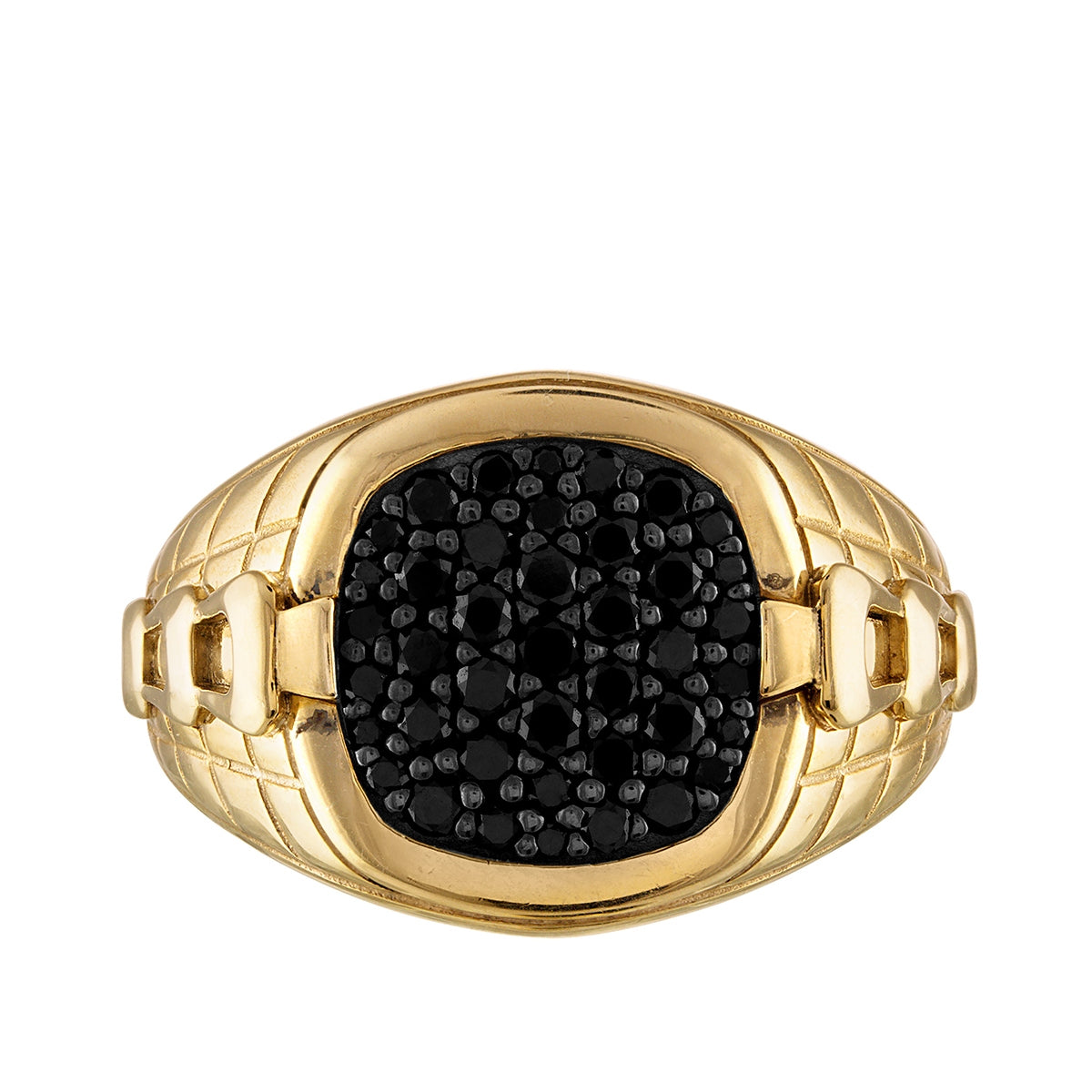 Bulova Men's 1/2 ct. tw. Treated Black Diamond Cluster Ring in 14K Yellow Gold Plated Sterling Silver close-up detail
