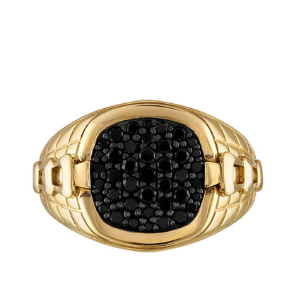 Bulova Men's 1/2 ct. tw. Treated Black Diamond Cluster Ring in 14K Yellow Gold Plated Sterling Silver close-up detail