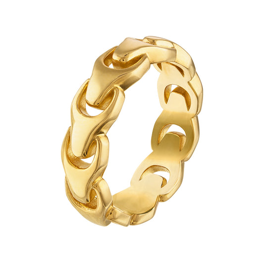 Bulova Men's Tuning Fork Link Ring in 14K Yellow Gold Plated Sterling Silver front view