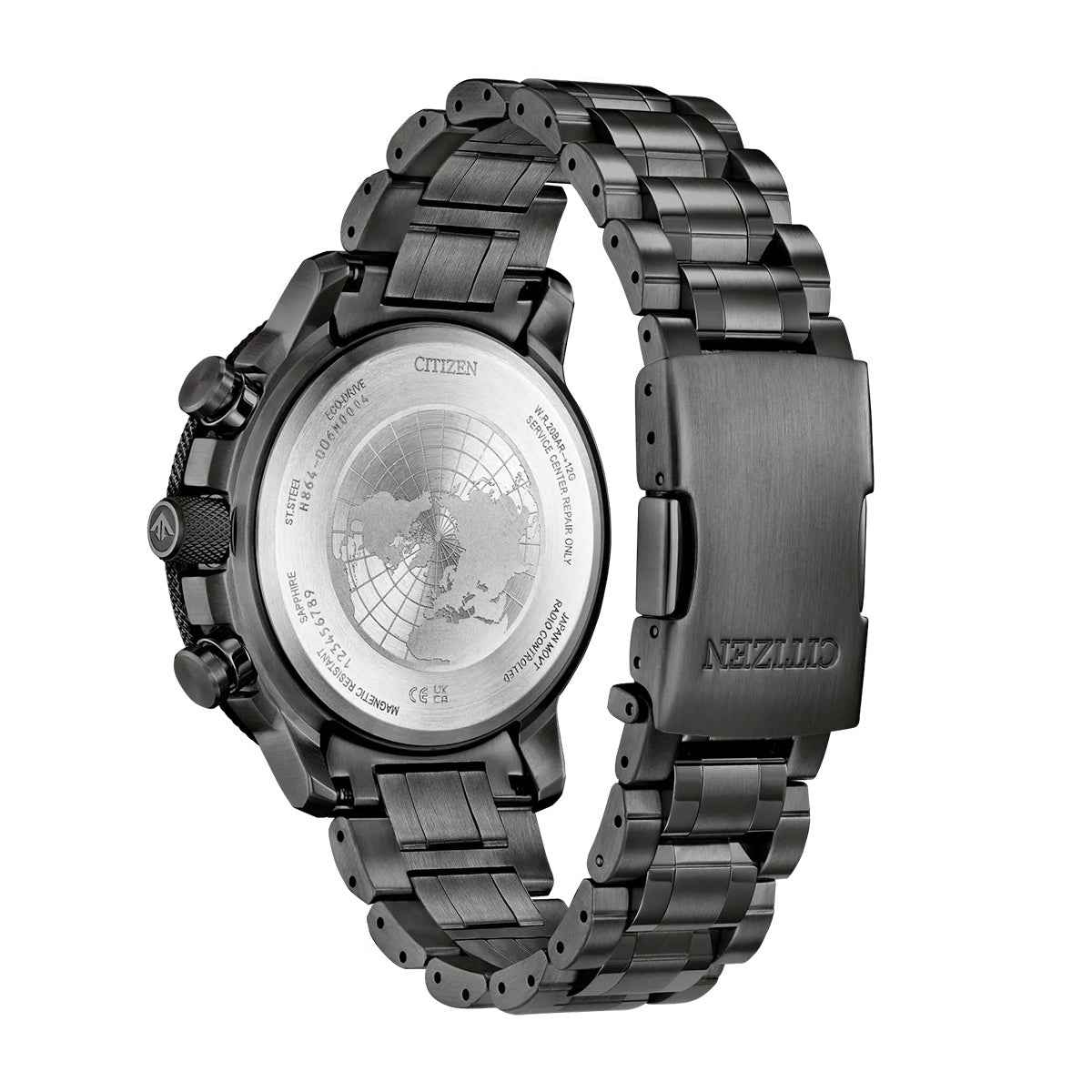 Citizen Men's Promaster Geo Trekker Eco-Drive Gray Stainless Steel Watch with Black Dial front view