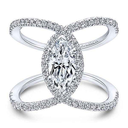 Gabriel & Co. .50 ct. Marquise Halo Semi-Mount Diamond Bypass Designed Engagement Ring in 14K White Gold