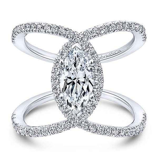 Gabriel & Co. .50 ct. Marquise Halo Semi-Mount Diamond Bypass Designed Engagement Ring in 14K White Gold