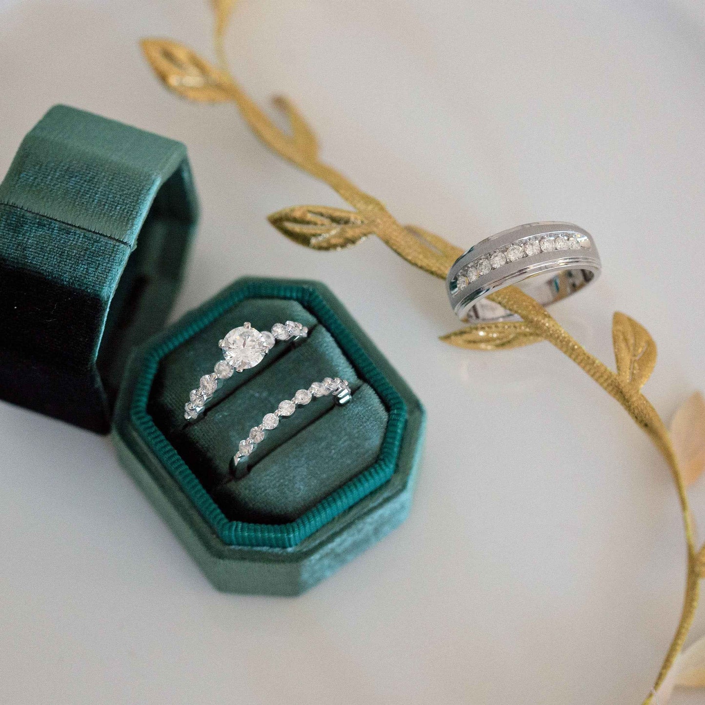 Noventa 2-1/10 ct. tw. Round Brilliant Prong Set Diamond Wedding Set in 14K White Gold front view