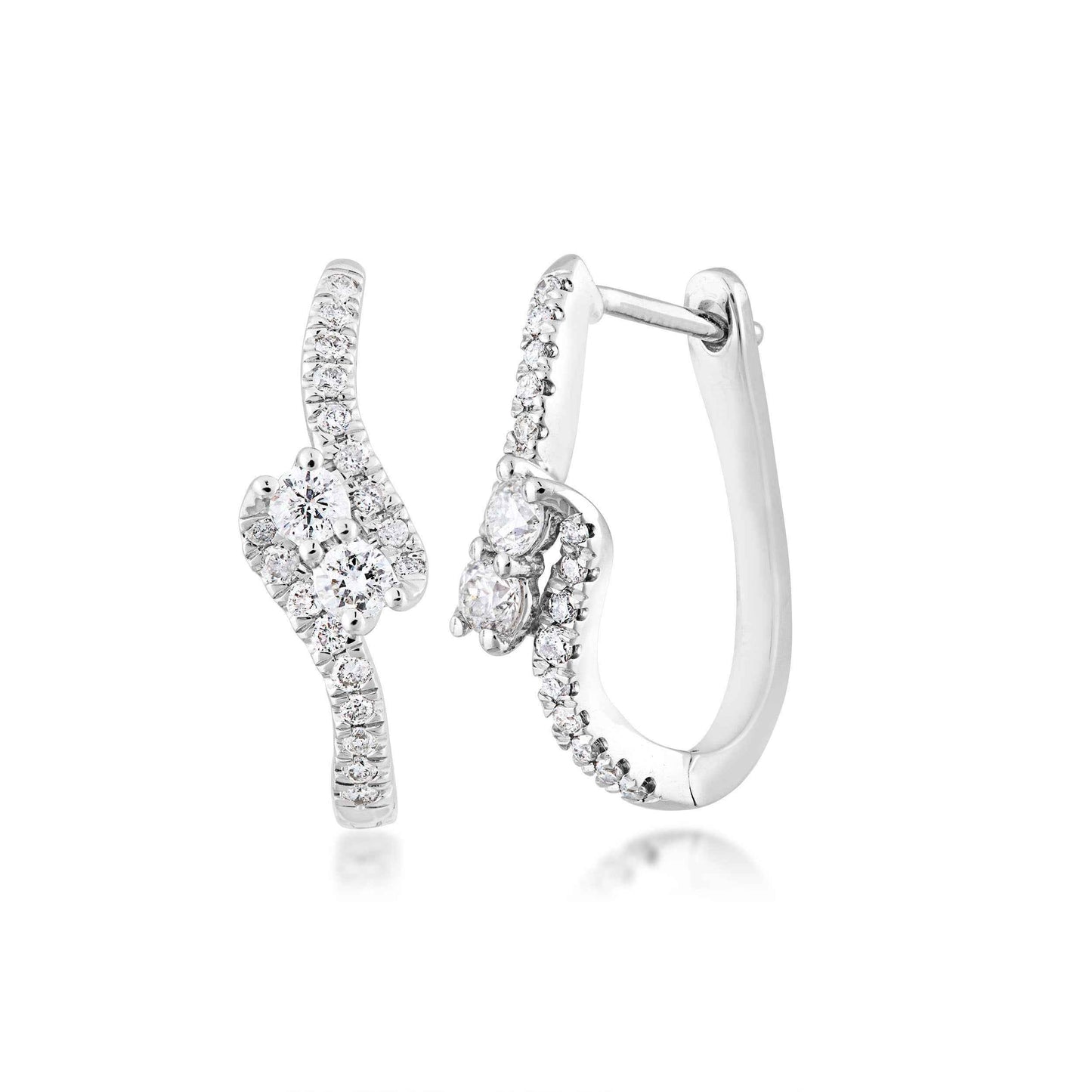 2Beloved 3/8 ct. tw. Two-Stone Diamond Hoop Earrings in 14K White Gold