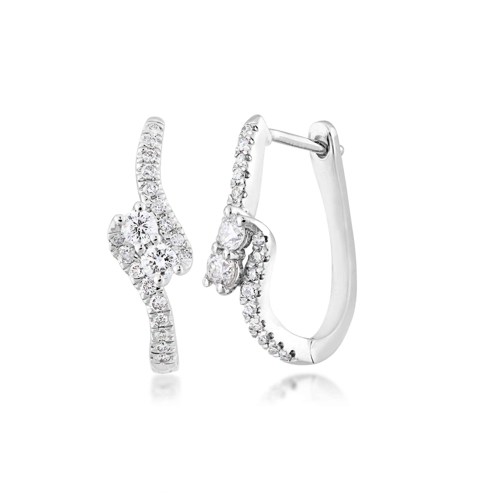 2Beloved 3/8 ct. tw. Two-Stone Diamond Hoop Earrings in 14K White Gold