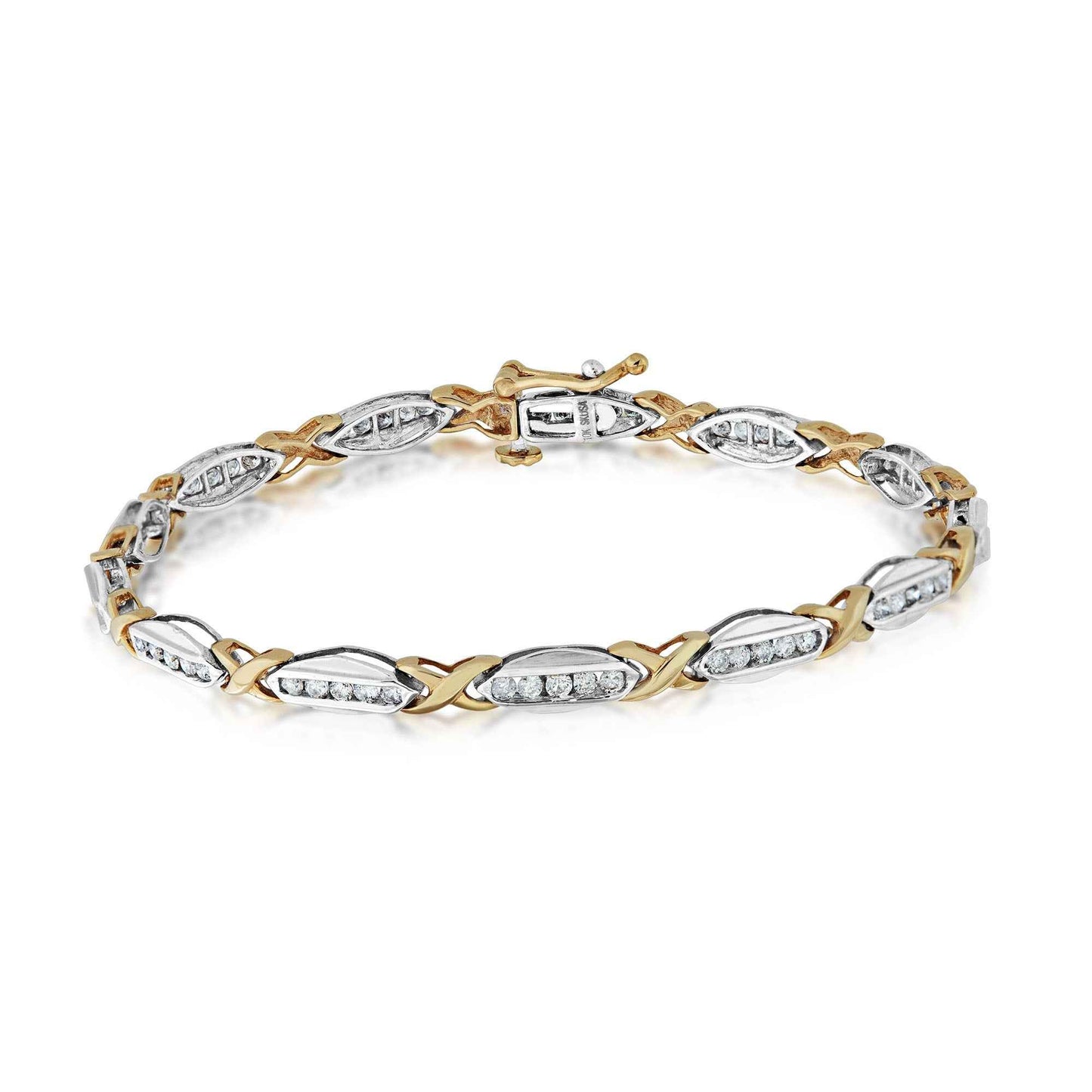 1 ct. tw. Round Channel-Set Diamond Tennis Bracelet in 10K Two-Tone White & Yellow Gold