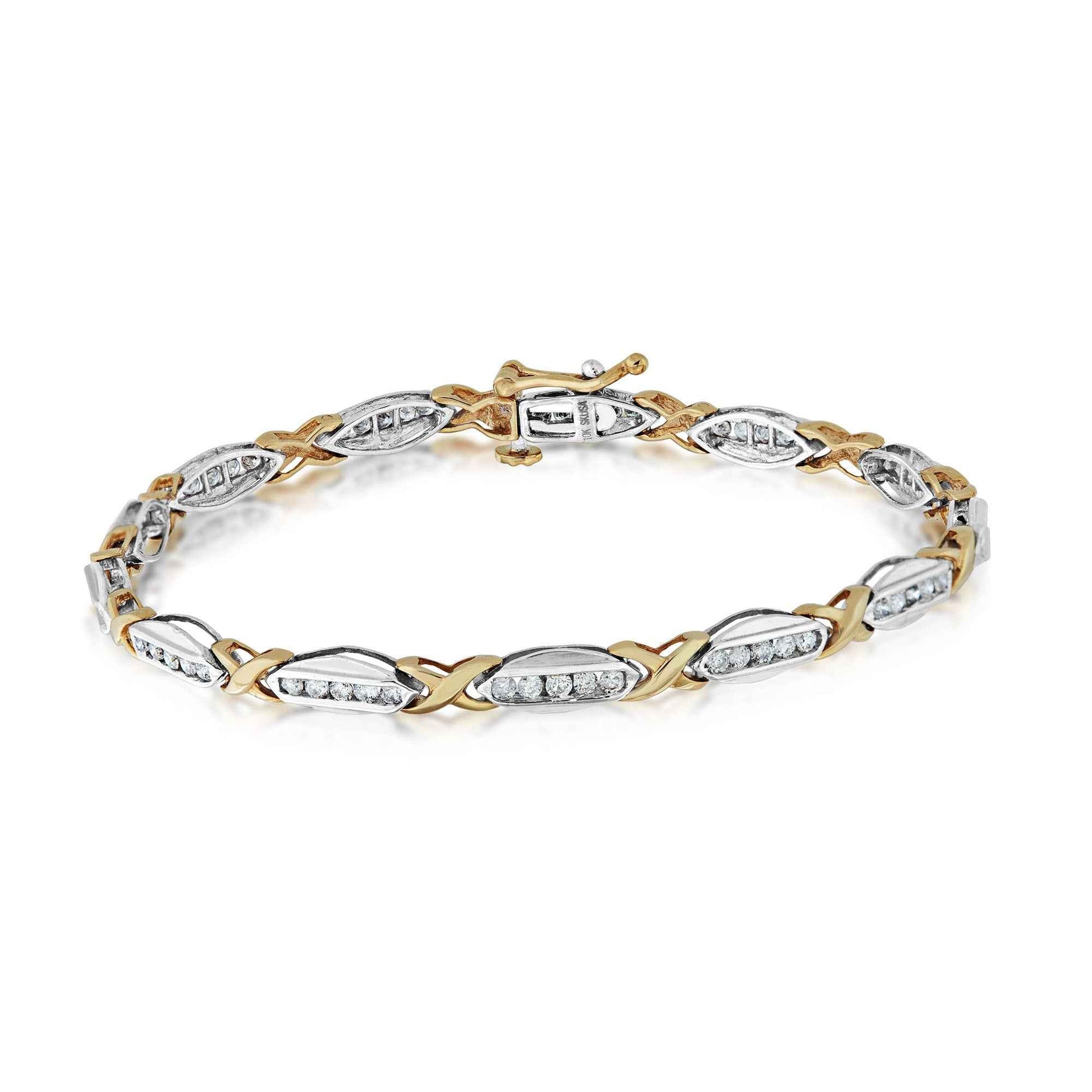 1 ct. tw. Round Channel-Set Diamond Tennis Bracelet in 10K Two-Tone White & Yellow Gold