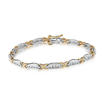 1 ct. tw. Round Channel-Set Diamond Tennis Bracelet in 10K Two-Tone White & Yellow Gold