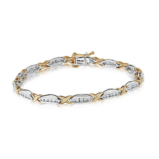 1 ct. tw. Round Channel-Set Diamond Tennis Bracelet in 10K Two-Tone White & Yellow Gold