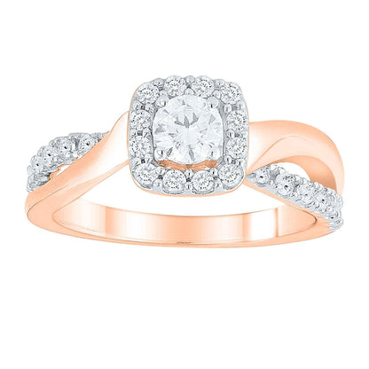 Natural 7/8 ct. tw. Round Brilliant Diamond Halo Twist Engagement Ring in 14K Pink Gold