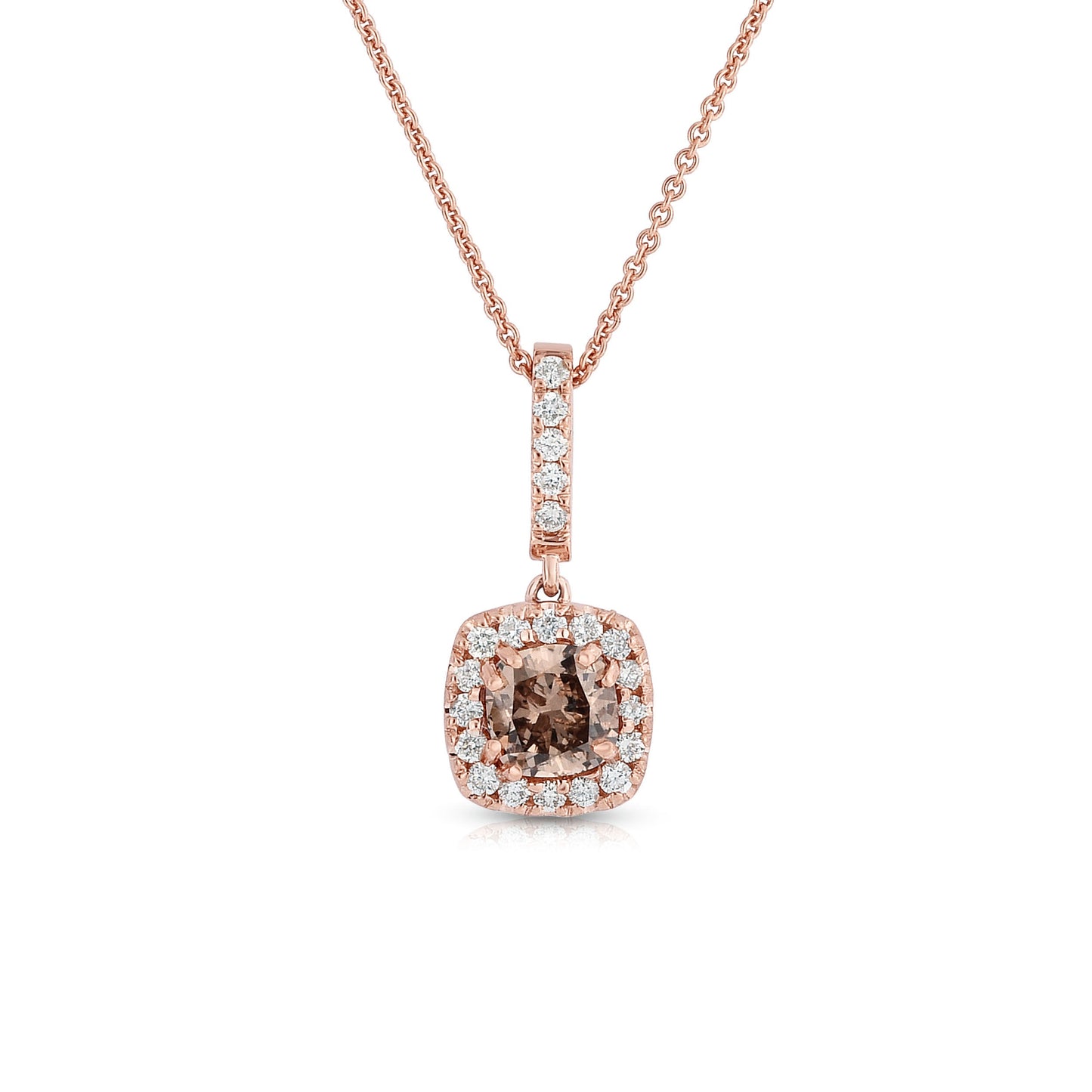 Mocha Lux 1/2 ct. tw. Cushion Cut Mocha Diamond Pendant with Round Brilliant White Diamond Halo & Bale in 14K Pink Gold