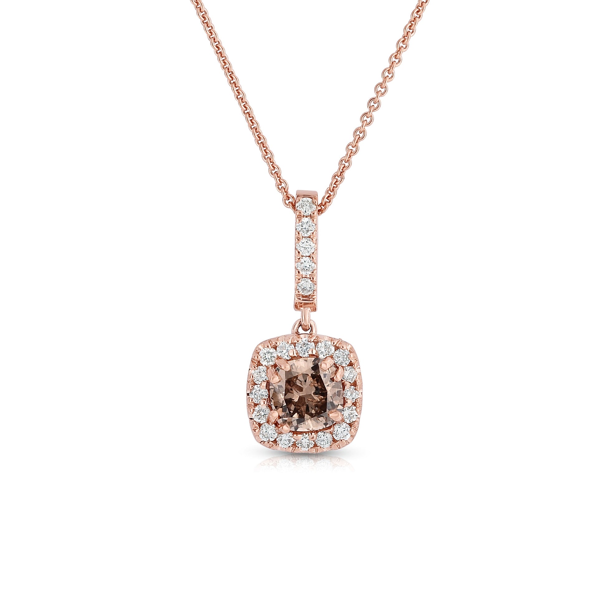 Mocha Lux 1/2 ct. tw. Cushion Cut Mocha Diamond Pendant with Round Brilliant White Diamond Halo & Bale in 14K Pink Gold