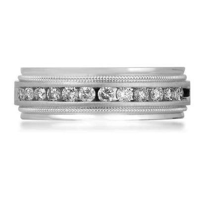 Men's 1/2 ct. tw. Round Brilliant Diamond Channel-Set with Milgrain & Step-Edge Accents in 14K White Gold front view