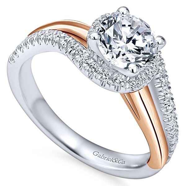 Gabriel & Co. 1/4 ct. Diamond Semi-Mount Engagement Ring with Wraparound Split Band in 14K White and Pink Gold front view