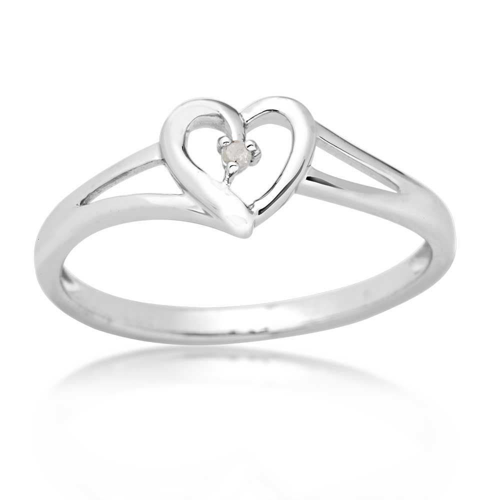 1/100 ct. tw. Diamond Heart Promise Ring in Sterling Silver front view