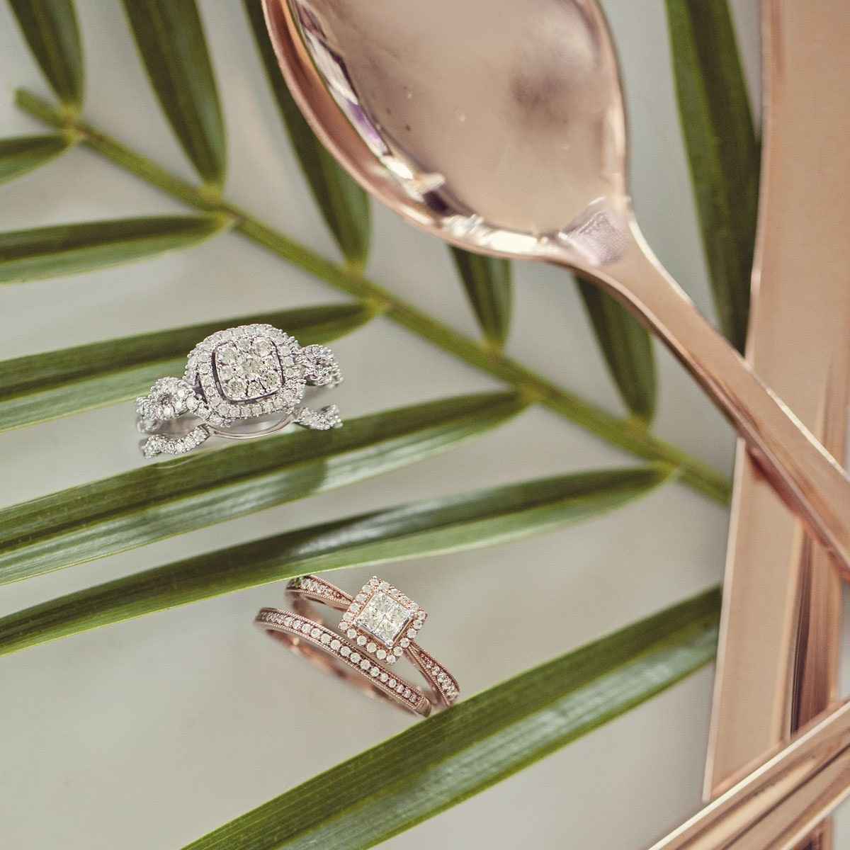 Fairytale Diamonds 3/8 ct. tw Diamond Quad Halo Wedding Set with Milgrain Detailing in 10K Pink Gold side profile