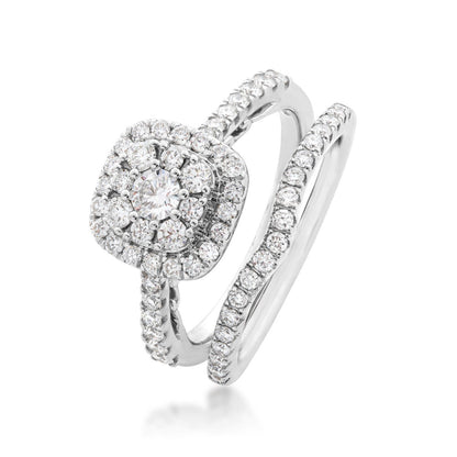 Adamante 1 ct. tw. Round Cluster Lab-Grown Diamond Wedding Set with Halo in 10K White Gold close-up detail