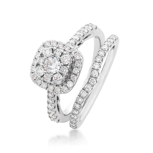 Adamante 1 ct. tw. Round Cluster Lab-Grown Diamond Wedding Set with Halo in 10K White Gold close-up detail