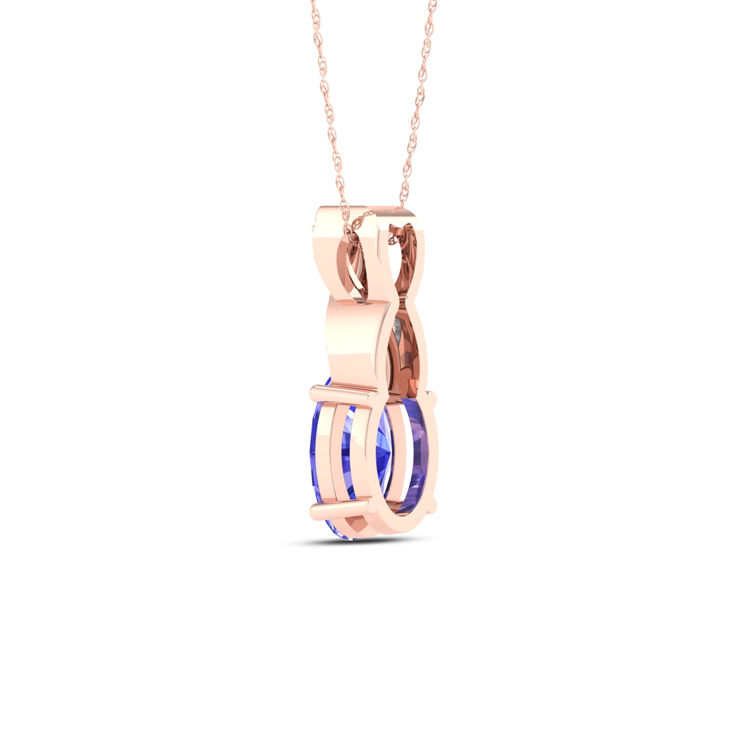 Tanzanite and .04 ct. tw. Diamond Fashion Pendant 'X' Diamond Design in 10K Pink Gold close-up detail