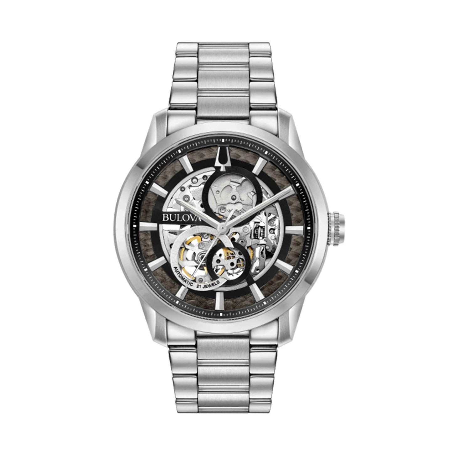 Bulova Men's Sutton Silver-Tone Stainless Steel Watch with Black Dial