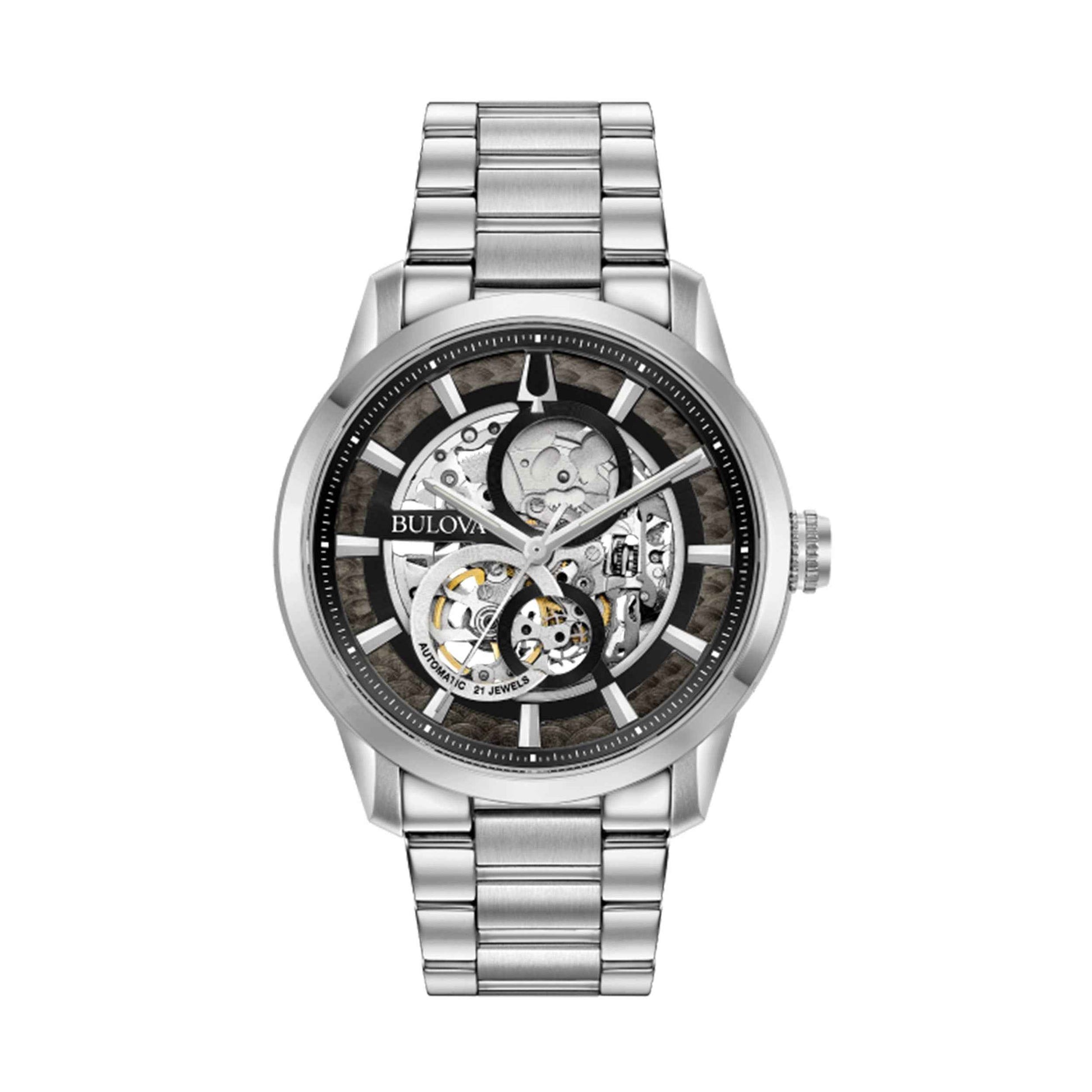 Bulova Men's Sutton Silver-Tone Stainless Steel Watch with Black Dial