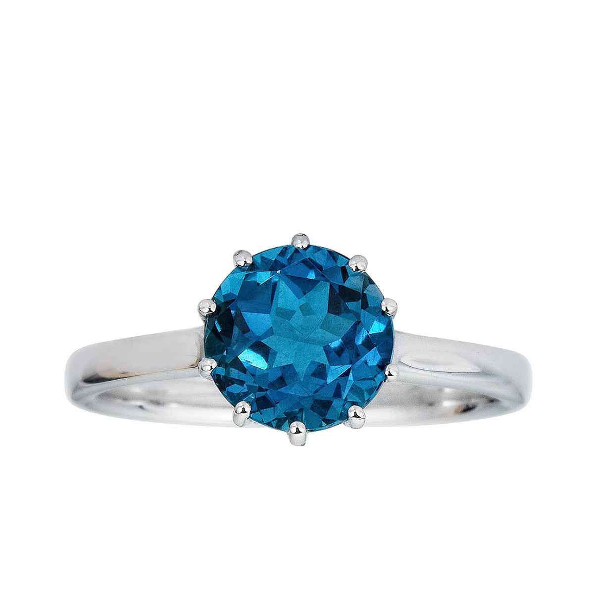 Round London Blue Topaz Solitaire Ring in 10K White Gold