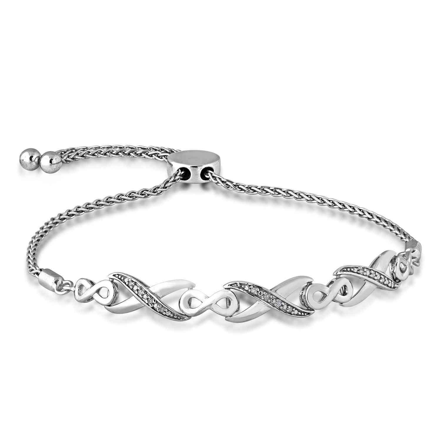 .03 ct. tw. Diamond 'X' Shapes Bolo Bracelet with Infinity Signs in Sterling Silver