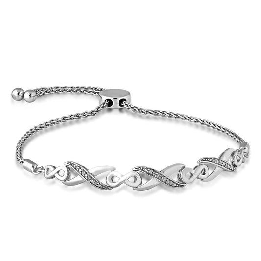 .03 ct. tw. Diamond 'X' Shapes Bolo Bracelet with Infinity Signs in Sterling Silver