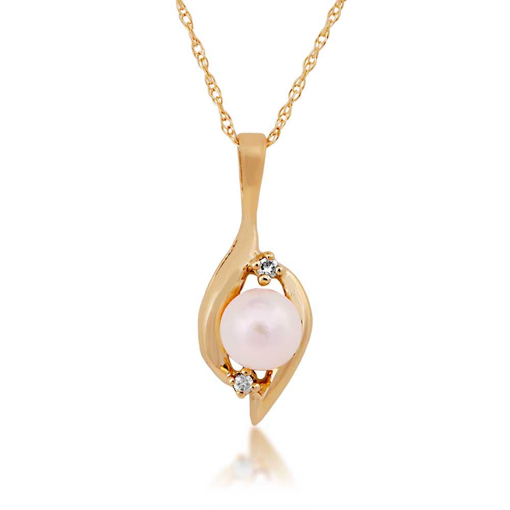 Pearl and Diamond Pendant in 10k Yellow Gold