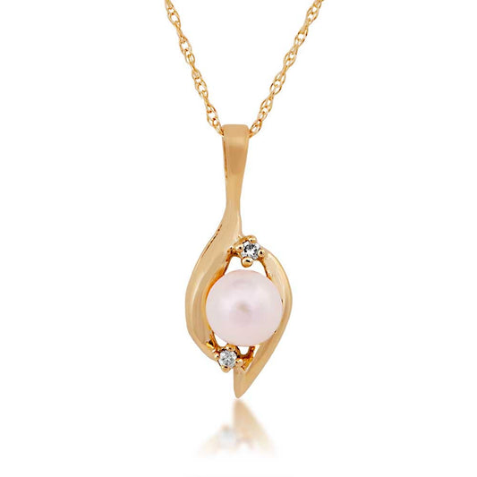 Pearl and Diamond Pendant in 10k Yellow Gold
