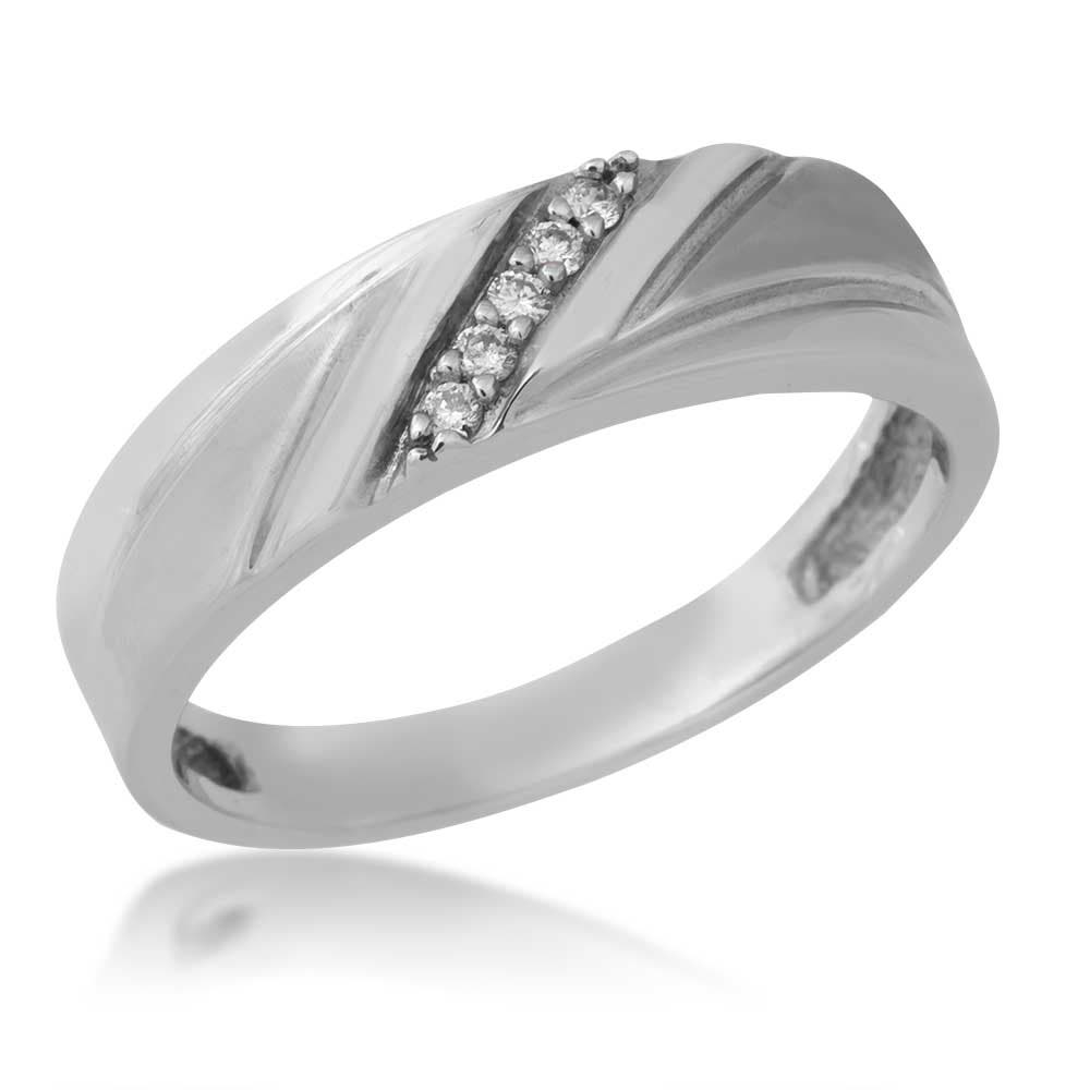 Men's 1/12 ct. tw. Diagonal Prong Set Diamond Wedding Band in Brushed & Polished White Gold