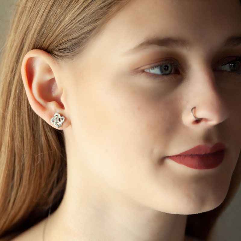 Love Knot 1/3 ct. tw. Diamond Classic Knot Fashion Earrings in 10K White Gold close-up detail