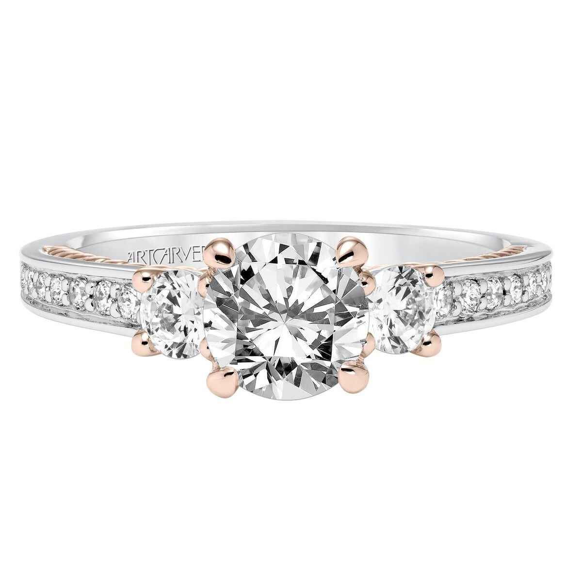 Artcarved Contemporary 3/8 ct. tw. Round Diamond 3-Stone Semi-Mount Engagement Ring in Two-Tone 14K. Gold